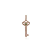 Pendentif Classique Cadenas Cœur Torsadé Argent 925 Plaqué Or Rose et Charms Clé Péridot