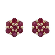 Boucles d'Oreilles Clou Style Floral Or Jaune 375 Rubis Pavé