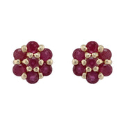 Boucles d'Oreilles Clou Style Floral Or Jaune 375 Rubis Pavé