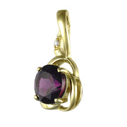 Pendentif et Boucles d'Oreilles Clou Floral Style Art Nouveau Or Jaune 375 Rhodolite et Diamant