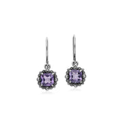 Boucles D'Oreilles Améthystes, Argent Sterling Améthyste & Marcassite Coussin Boucles D'Oreilles Goutte