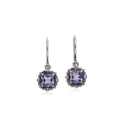 Boucles D'Oreilles Améthystes, Argent Sterling Améthyste & Marcassite Coussin Boucles D'Oreilles Goutte