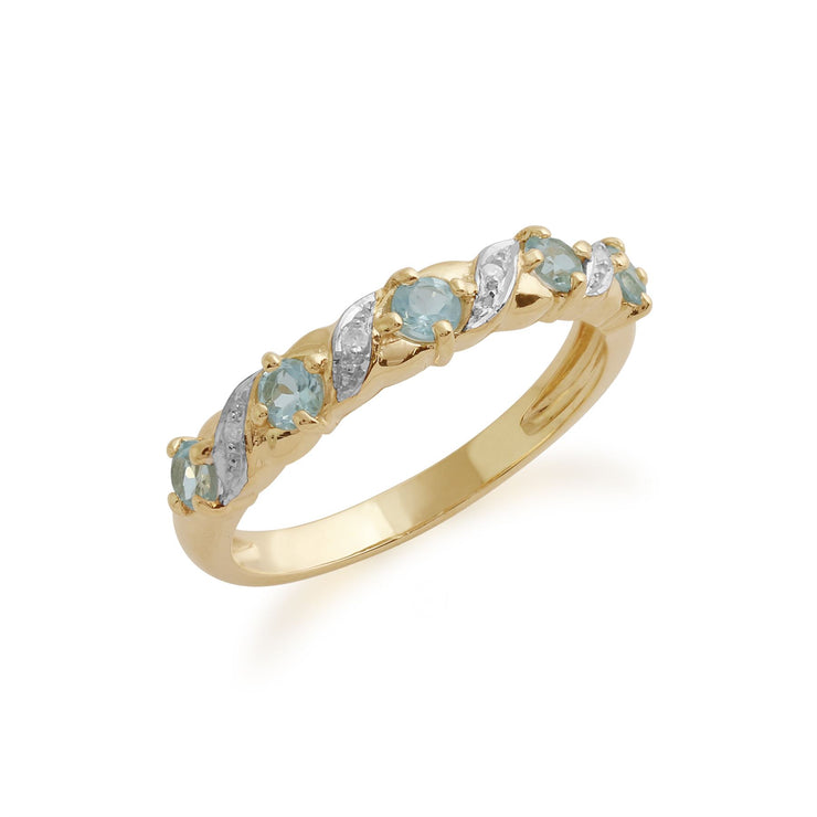 Gemondo Topaze Bleu Bague, 9ct Or Jaune 0.45ct Topaze Bleu Et Diamant Bague Mi-éternité