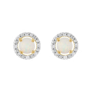 Boucles d'Oreilles Clou Opale Classique Or Jaune 375 et Ear-Jacket Rond Diamant