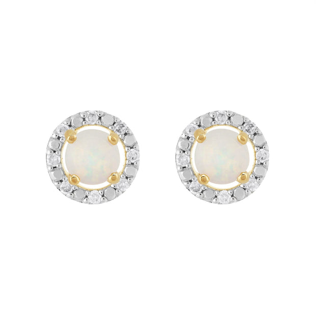 Boucles d'Oreilles Clou Opale Classique Or Jaune 375 et Ear-Jacket Rond Diamant