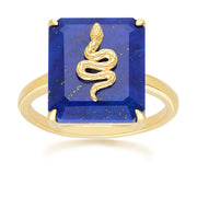 Bague Grand Deco Serpent en Lapis Lazuli en Argent Doré à l'Or Fin