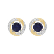 Boucles d'Oreilles Clou Iolite Classique Or Blanc 375 et Ear-Jacket Halo Diamant Or Jaune 375