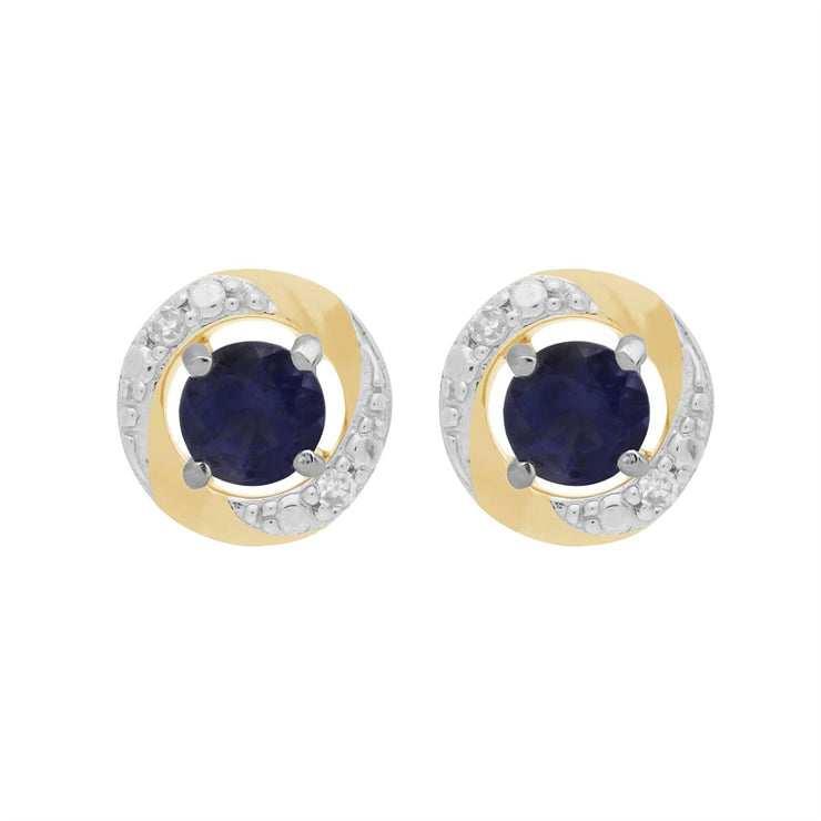 Boucles d'Oreilles Clou Iolite Classique Or Blanc 375 et Ear-Jacket Halo Diamant Or Jaune 375