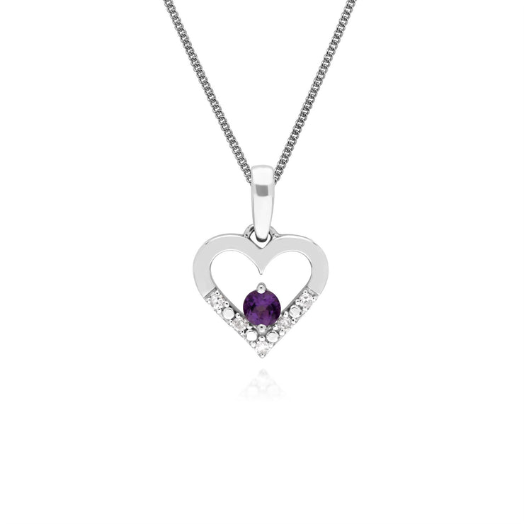 9 ct or Blanc Unique Améthyste & Diamant Coeur Pendentif sur 45cm Chaîne