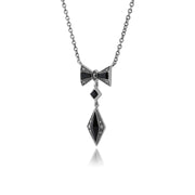 Collier et Boucles d'Oreilles Pendantes Style Art Déco Argent 925 Onyx Noire et Marcassite