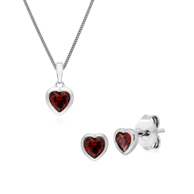 Pendentif et Boucles d'Oreilles Clou Classique Argent 925 Grenat