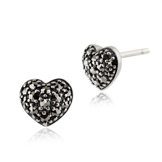 Boucles d'Oreilles Clou Cœur Classique Argent 925 marcassite Pavé