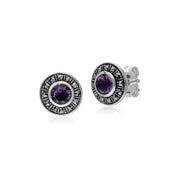 s Argent Sterling Rond Amethyst And Marcassite Grappe Boucles D'Oreilles Clous