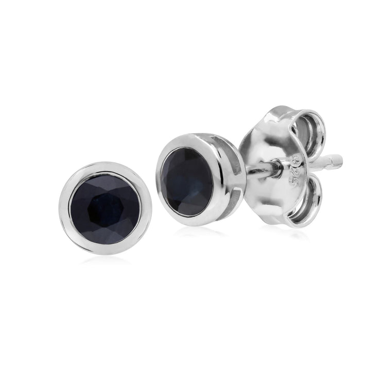 Saphir Boucles D'Oreilles, Argent Sterling Simple Saphir Chaton Round Stud Earrings