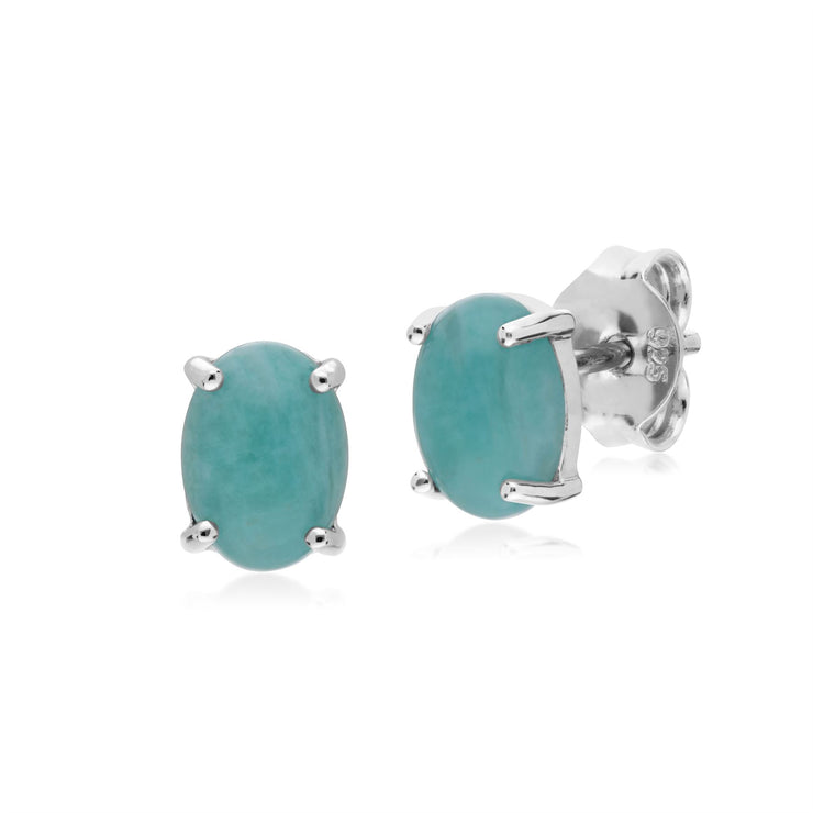 Argent Sterling Amazonite Pierre Unique Boucles D'Oreilles Ovales Clous