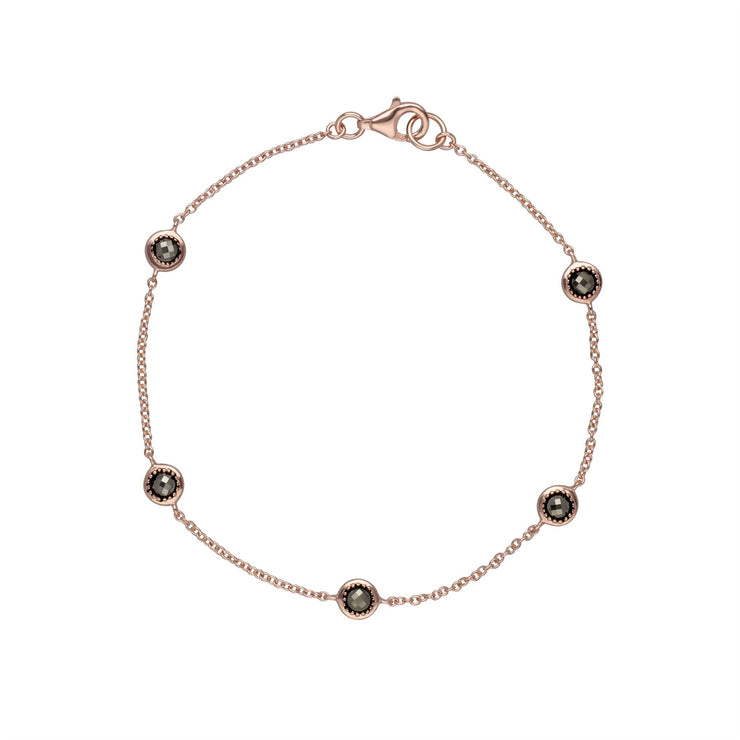 Plaqué or Rose Argent Sterling Cinq Pierre Marcassite 19cm Bracelet