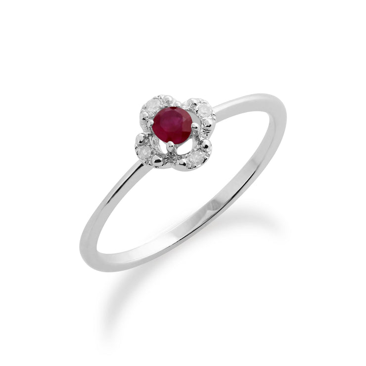 Gemondo Bague Rubis, 9ct Or Blanc 0.15ct Rubis & Diamant Bague Fleur
