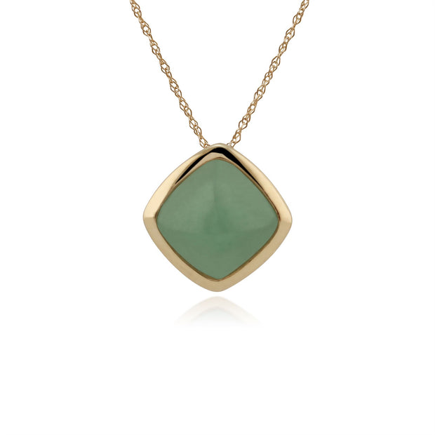 Pendentif Classique Or Jaune 375 Jade Verte Coussin serti Clos