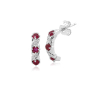 Boucles d'Oreilles Demi-Créoles Or Blanc 375 Rubis et Diamant