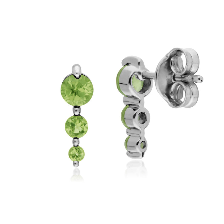 s Argent Sterling Trois Pierres Peridot Rond Dégradé Boucles D'Oreilles