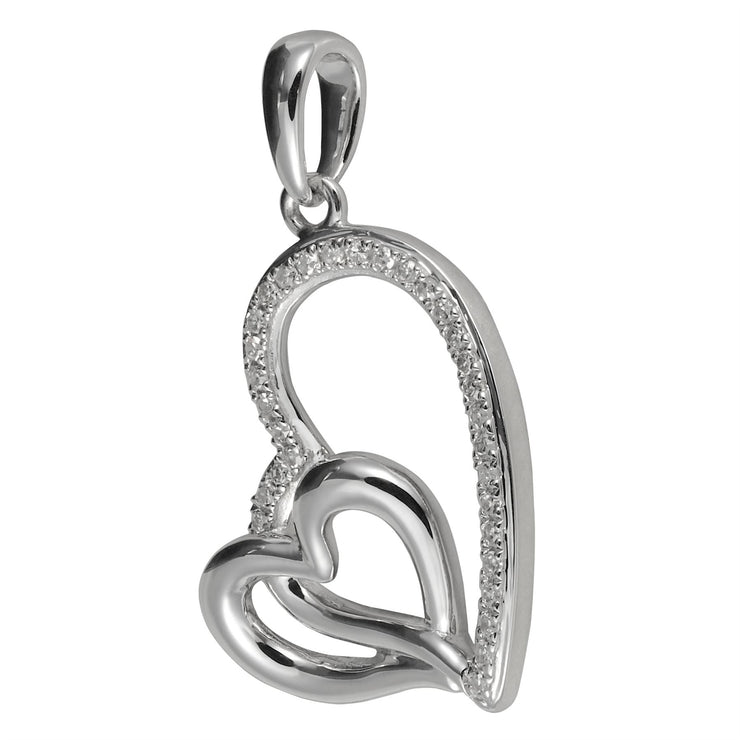 9 ct or Blanc Diamant Double Cœurs 45cm Pendentif sur Chaîne