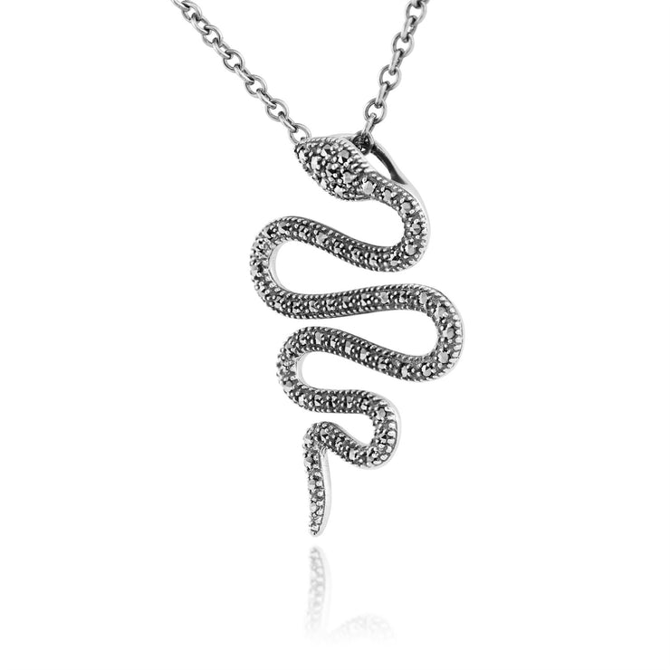 Collier et Boucles d'Oreilles Pendantes Serpent Style Art Nouveau Argent 925 Marcassite Rond