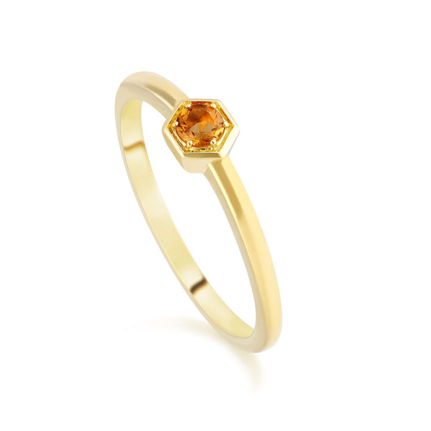 Bague Solitaire Style Honeycomb Or Jaune 375 Citrine