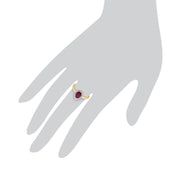 JAUNE 9 Ct Or 0.72ct Ruby naturel & Bague grappe diamant poire