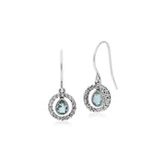 s Argent Sterling Gouttes D'Eau Topaze Bleu et Rondes Marcassite Boucles D'Oreilles Goutte