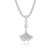 Pendentif Floral Feuille de Ginko Argent 925 et Perle