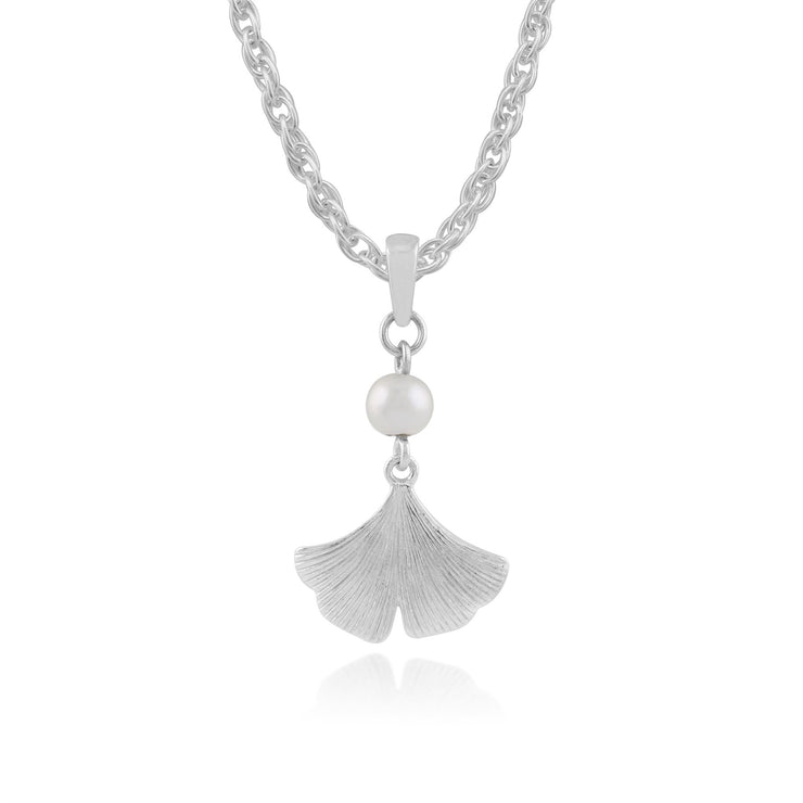 Pendentif Floral Feuille de Ginko Argent 925 et Perle