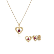 Pendentif et Boucles d'Oreilles Clou Cœur Classique Or Jaune 375 Rubis