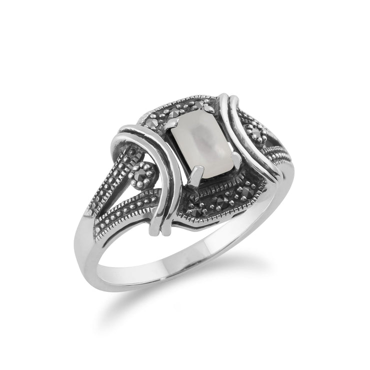 gemondo Art Déco Bague, en argent sterling 925 0.47ct NACRE & marcassite art déco bague
