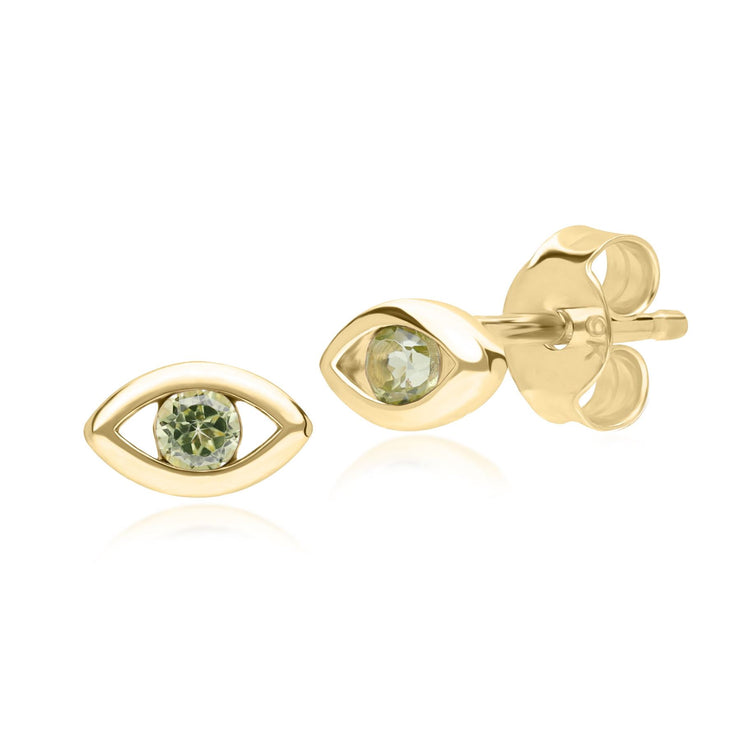 Boucles d'Oreilles Clou ECFEW™ Dainty Evil Eye Péridot en or jaune 375