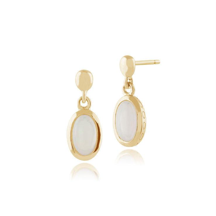 Pendentif et Boucles d'Oreilles Pendantes Classique Or Jaune 375 Opale Ovale sertis Clos