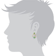 Boucles d'Oreilles Pendantes Floral or Jaune 375 Emeraude et Diamant