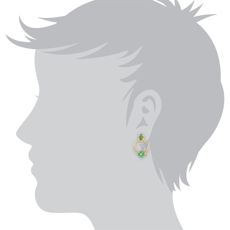 Boucles d'Oreilles Pendantes Floral or Jaune 375 Emeraude et Diamant