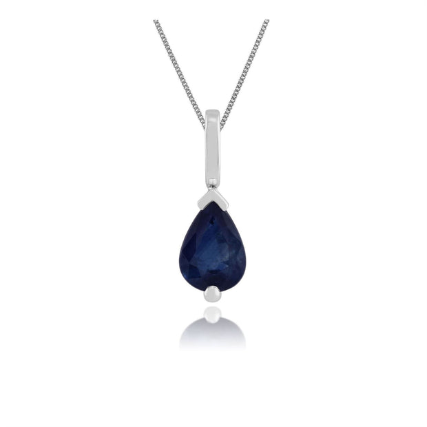 Pendentif Classique Or Blanc 375 Saphir Poire Bleu Clair