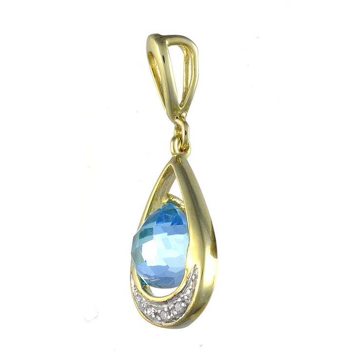 Pendentif et Boucles d'Oreilles Pendantes Style Art Nouveau Or Jaune 375 Topaze Bleue et Diamant