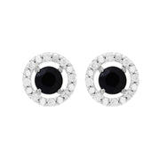 Boucles d'Oreilles Clou Saphir Bleu Foncé Classique Or Blanc 375 et Ear-Jacket Rond Diamant