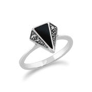 Gemondo en Argent Sterling 925 0,5ct Onyx Noir & Marcassite Art Déco Bague