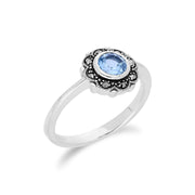 Gemondo Bague Topaze Bleu, Argent Topaze Bleu & Marcassite Art Nouveau Floral Bague - TOPAZE