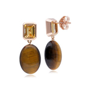 Boucles d'Oreilles Pendantes ECFEW 'The Unifier' Citrine et Tiger's Eye Ovales