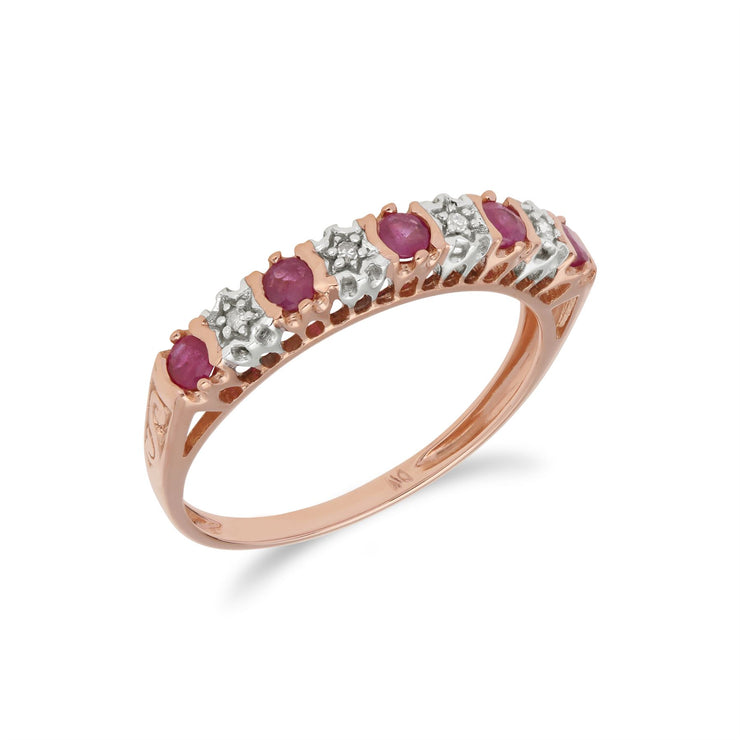 Gemondo Bague Rubis, 9 Ct or Rose 0.31ct Ruby Naturel & 2pt Bague Demi Éternité Diamant - Rubis