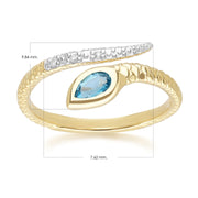 ECFEW™ Bague serpent Topaz Bleu de Londres et Diamants en or jaune 9 carats