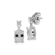 Boucles d'Oreilles Clou Chouette Collection Jardin Argent 925 Spnielle et Topaze Blanche