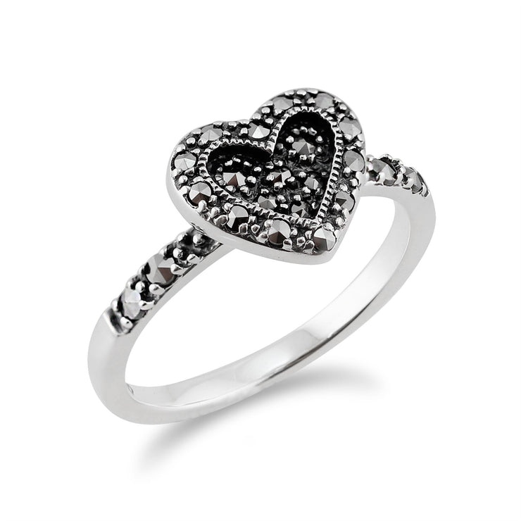 Gemondo Bague Marcassite, Argent 0,32 CT Pavé Marcassite Style Coeur Anneau