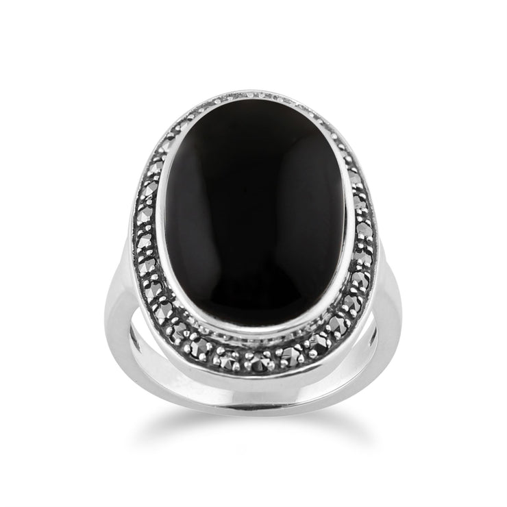 Gemondo Onyx Étincelant Bague Marcassite en Argent Massif 925