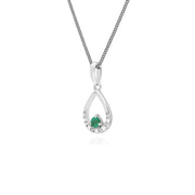 9 ct or Blanc Unique Émeraude & Diamant Poire Pendentif sur 45cm Chaîne