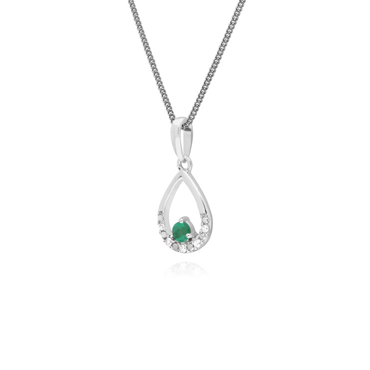 9 ct or Blanc Unique Émeraude & Diamant Poire Pendentif sur 45cm Chaîne